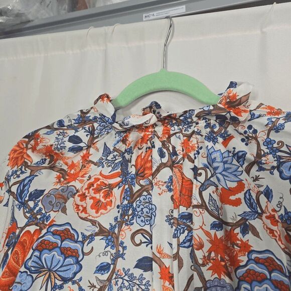 Chloe Kristyn Creme Indian Floral Long Sleeve Blouse Medium - Picture 3 of 7